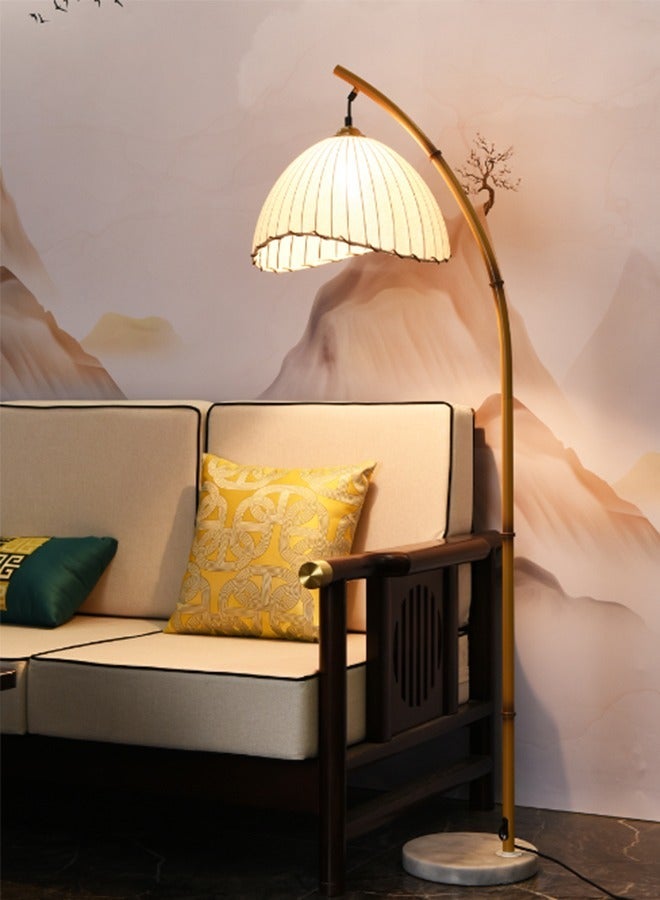 DIDA Oriental Luxury Curved Arm Floor Lamp | Striped Fabric Lampshade, Warm Ambient Lighting – Elegant Home Decor for Living Room Sofa Side & Bedroom (Ideal for Saudi Modern Interiors) - Image 1